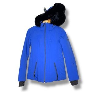 Obermeyer primaloft ski jacket coat in blue small quilted fur trim